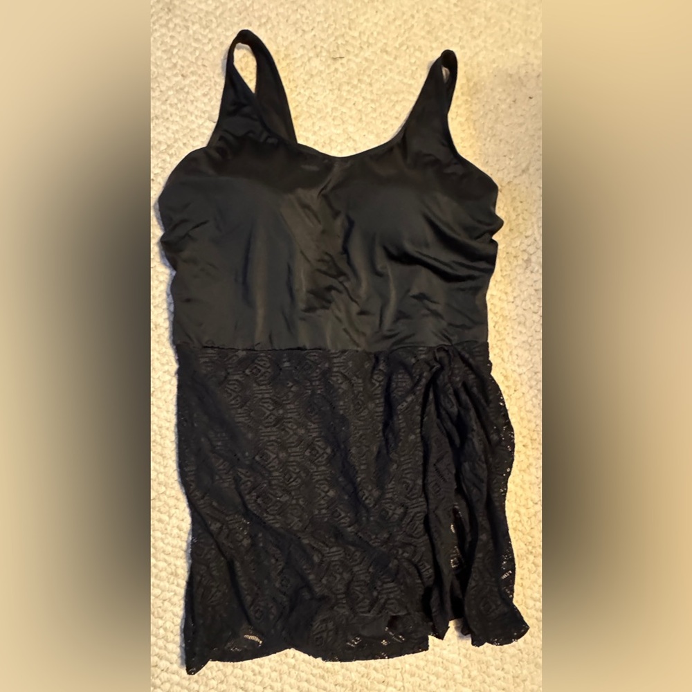 Swimsuits For All Swim Suit Dress size 22 Black lace sarong skirt 1-piece